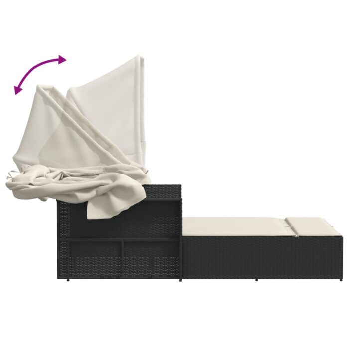 Chaise longue double et auvent et coussins noir résine tressée – Image 7