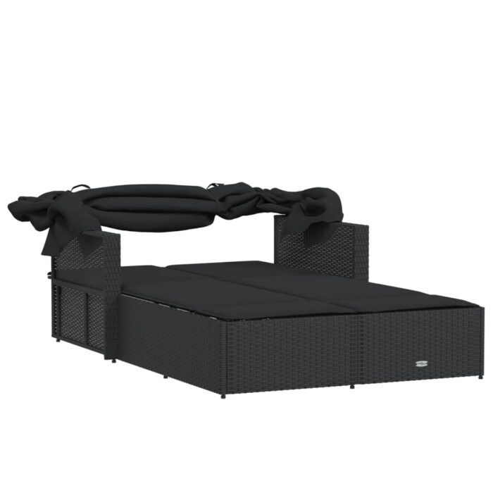 Chaise longue double et auvent et coussins noir résine tressée – Image 5