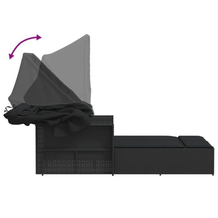 Chaise longue double et auvent et coussins noir résine tressée – Image 7