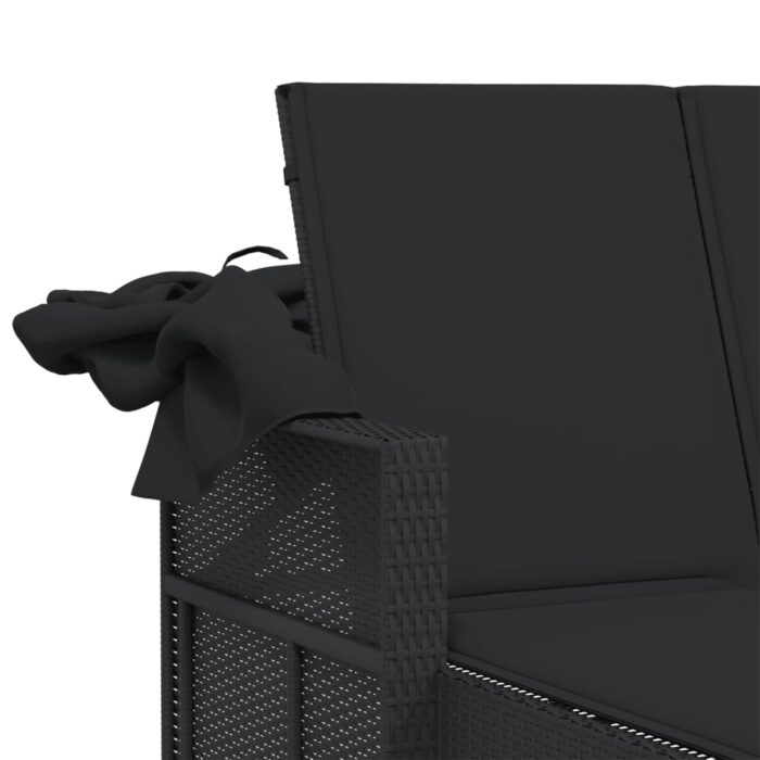 Chaise longue double et auvent et coussins noir résine tressée – Image 8