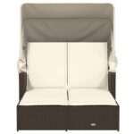 Chaise longue double avec auvent et coussins marron poly rotin – Image 2