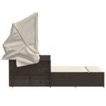 Chaise longue double avec auvent et coussins marron poly rotin – Image 3