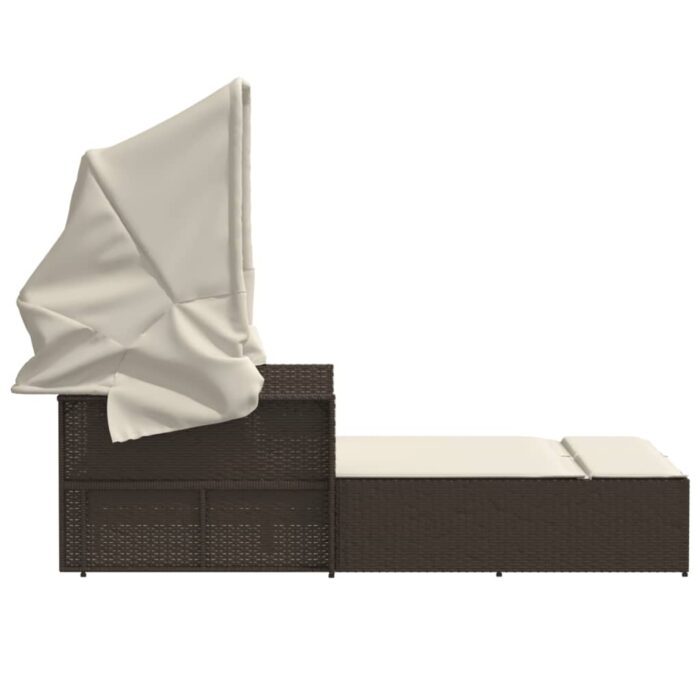 Chaise longue double avec auvent et coussins marron poly rotin – Image 3