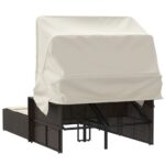 Chaise longue double avec auvent et coussins marron poly rotin – Image 4