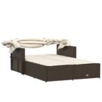 Chaise longue double avec auvent et coussins marron poly rotin – Image 5