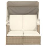 Chaise longue double avec auvent et coussins beige poly rotin – Image 2