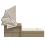 Chaise longue double avec auvent et coussins beige poly rotin – Image 3