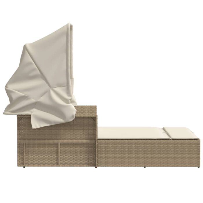 Chaise longue double avec auvent et coussins beige poly rotin – Image 3