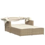 Chaise longue double avec auvent et coussins beige poly rotin – Image 5