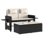 Banc inclinable de jardin avec coussins noir résine tressée – Image 2