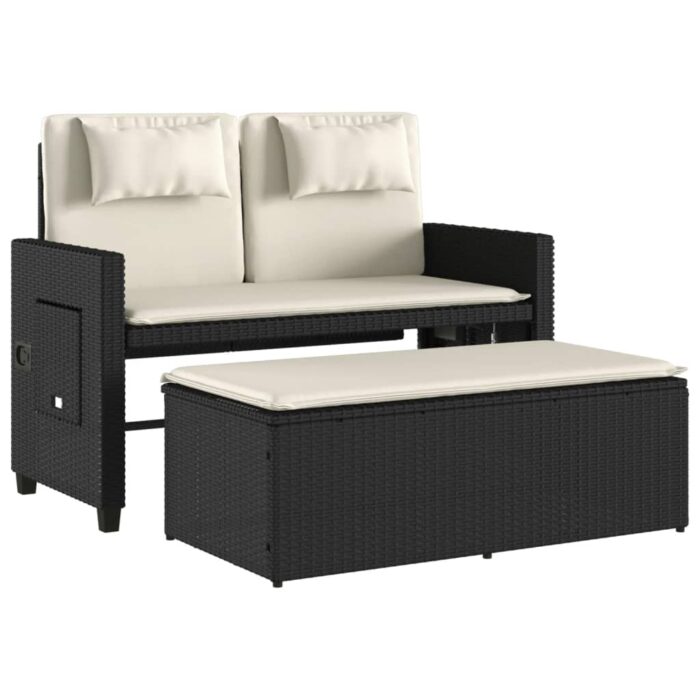 Banc inclinable de jardin avec coussins noir résine tressée – Image 3