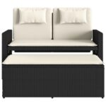 Banc inclinable de jardin avec coussins noir résine tressée – Image 4