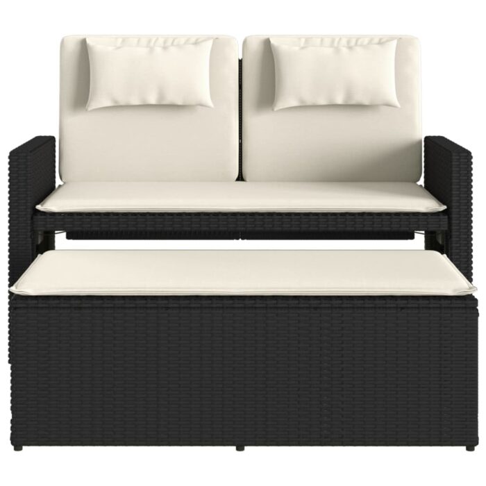 Banc inclinable de jardin avec coussins noir résine tressée – Image 4