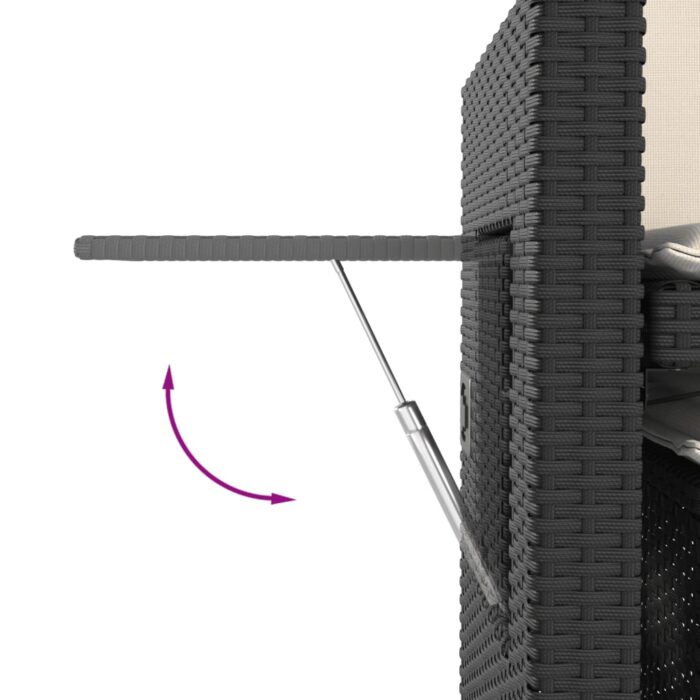 Banc inclinable de jardin avec coussins noir résine tressée – Image 9