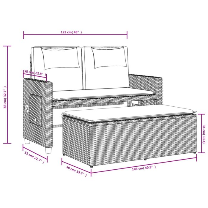 VXL8721012309890_g_en_hd_12.jpg Banc inclinable de jardin avec coussins noir résine tressée – Image 12