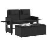 Banc inclinable de jardin avec coussins noir résine tressée – Image 2