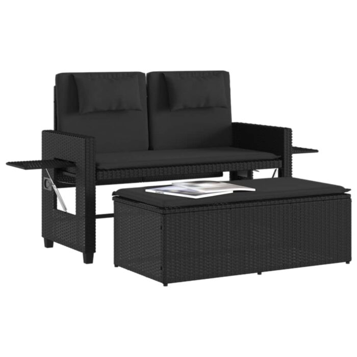 VXL8721012309890_g_en_hd_2.jpg Banc inclinable de jardin avec coussins noir résine tressée – Image 2