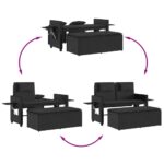 Banc inclinable de jardin avec coussins noir résine tressée – Image 7
