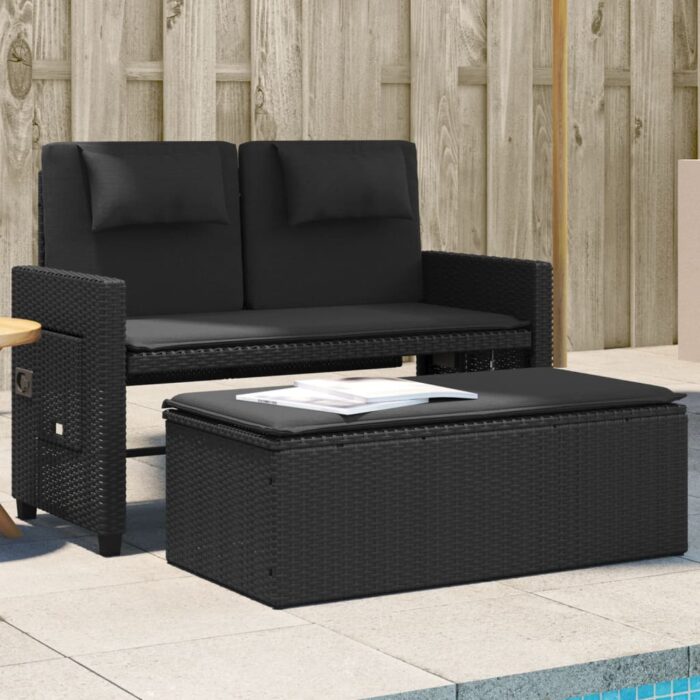 VXL8721012309890_m_en_hd_1.jpg Banc inclinable de jardin avec coussins noir résine tressée – Image 1