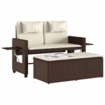 Banc inclinable de jardin avec coussins marron résine tressée – Image 2