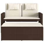 Banc inclinable de jardin avec coussins marron résine tressée – Image 4