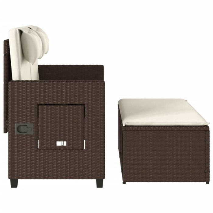 Banc inclinable de jardin avec coussins marron résine tressée – Image 5