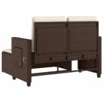 Banc inclinable de jardin avec coussins marron résine tressée – Image 6