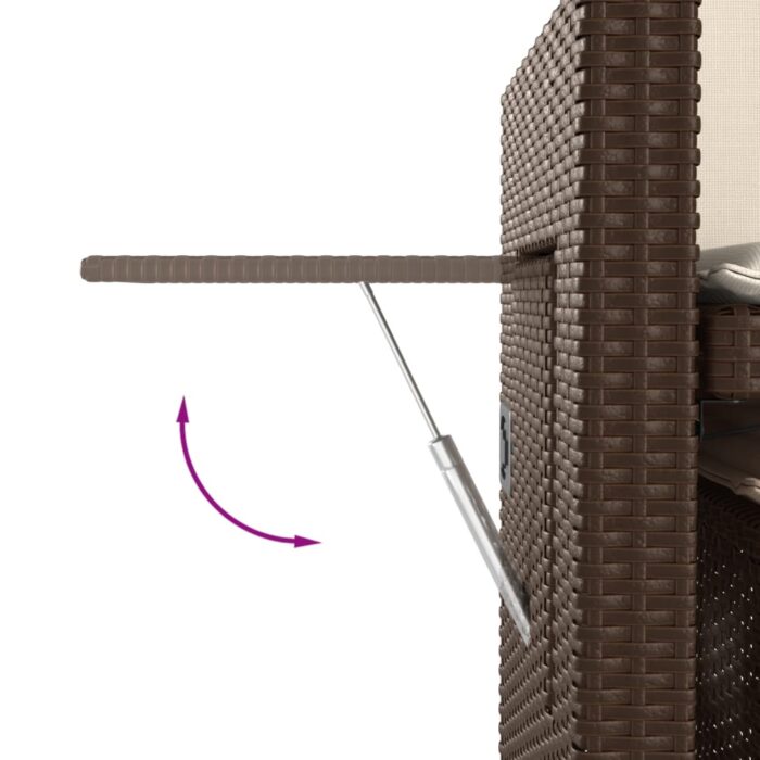 Banc inclinable de jardin avec coussins marron résine tressée – Image 9