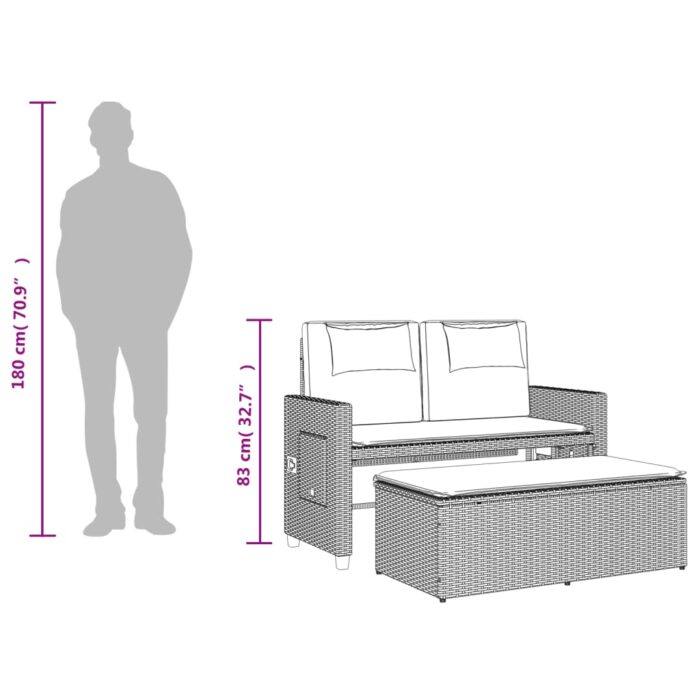 Banc inclinable de jardin avec coussins gris résine tressée – Image 11