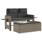 Banc inclinable de jardin avec coussins gris résine tressée – Image 2