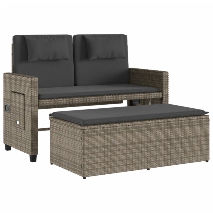 Banc inclinable de jardin avec coussins gris résine tressée – Image 3