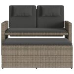 Banc inclinable de jardin avec coussins gris résine tressée – Image 4