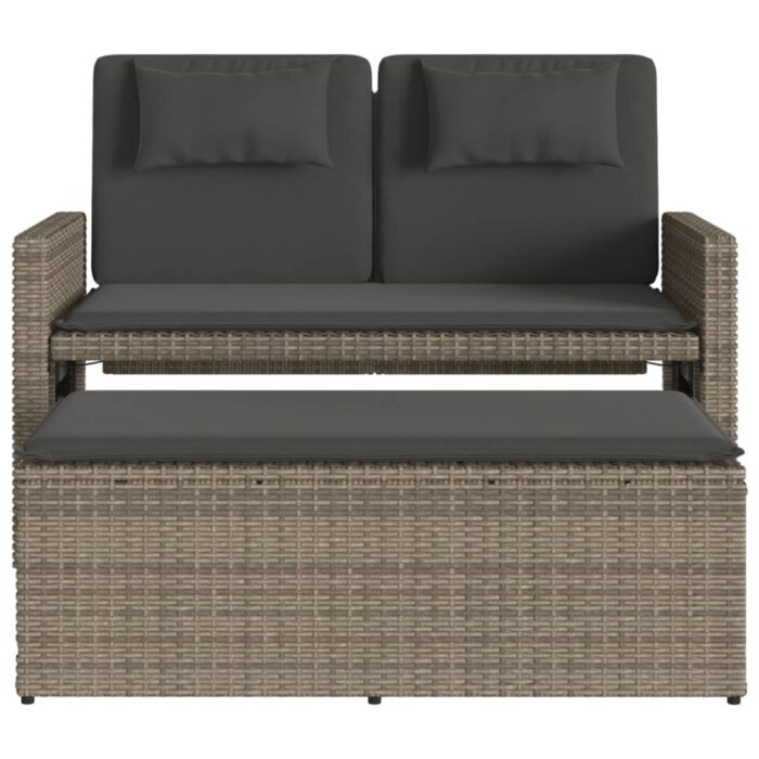Banc inclinable de jardin avec coussins gris résine tressée – Image 4