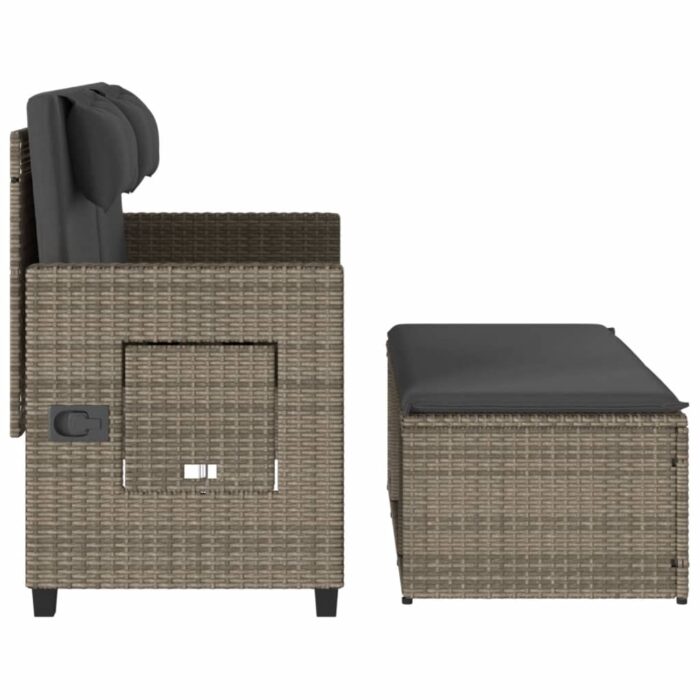 Banc inclinable de jardin avec coussins gris résine tressée – Image 5