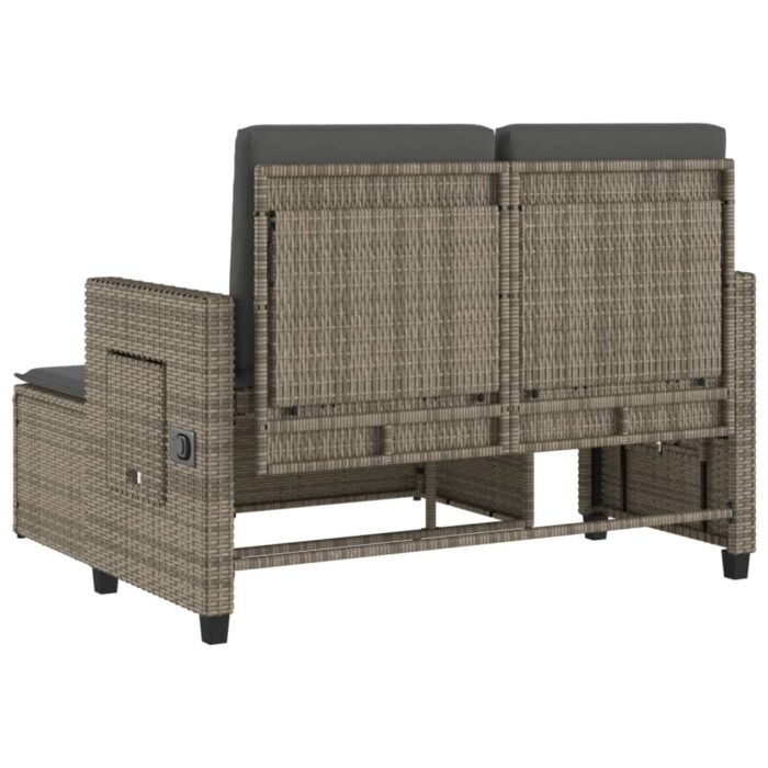 Banc inclinable de jardin avec coussins gris résine tressée – Image 6