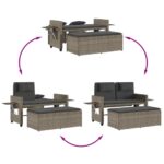 Banc inclinable de jardin avec coussins gris résine tressée – Image 7