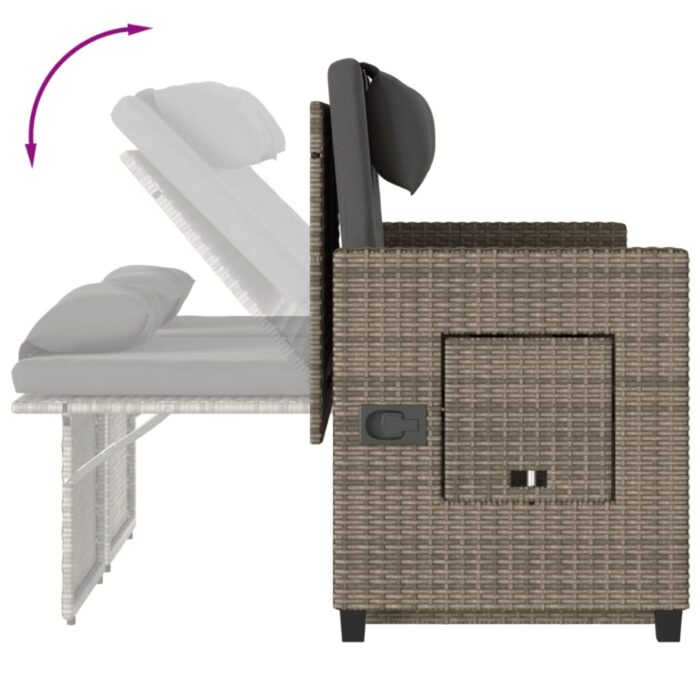Banc inclinable de jardin avec coussins gris résine tressée – Image 8