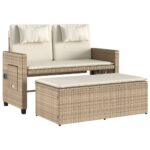 Banc inclinable de jardin avec coussins beige résine tressée – Image 3