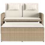 Banc inclinable de jardin avec coussins beige résine tressée – Image 4