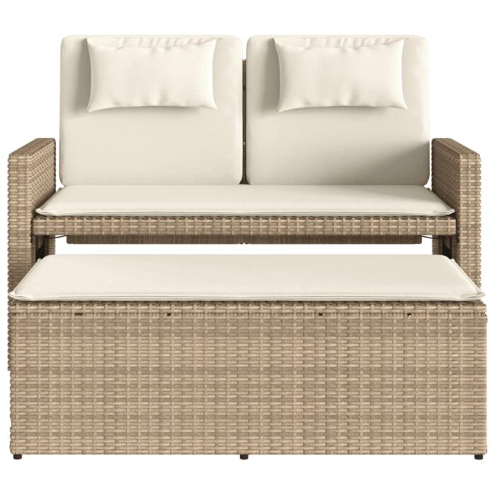 Banc inclinable de jardin avec coussins beige résine tressée – Image 4