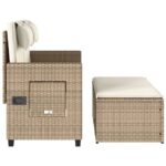Banc inclinable de jardin avec coussins beige résine tressée – Image 5