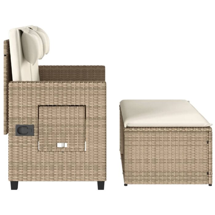 Banc inclinable de jardin avec coussins beige résine tressée – Image 5