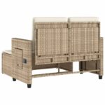 Banc inclinable de jardin avec coussins beige résine tressée – Image 6