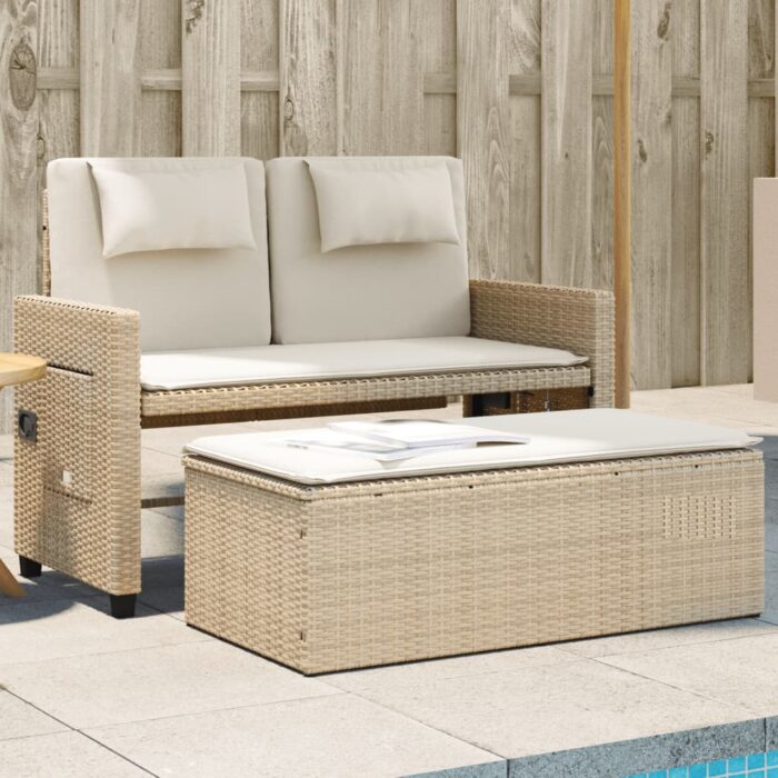 Banc inclinable de jardin avec coussins beige résine tressée – Image 1