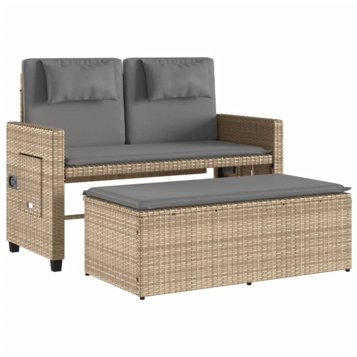 Banc inclinable de jardin avec coussins beige résine tressée – Image 3