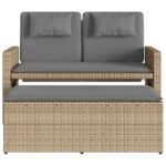 Banc inclinable de jardin avec coussins beige résine tressée – Image 4