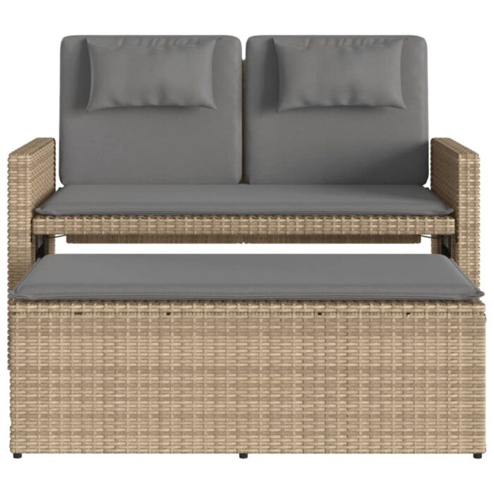 Banc inclinable de jardin avec coussins beige résine tressée – Image 4