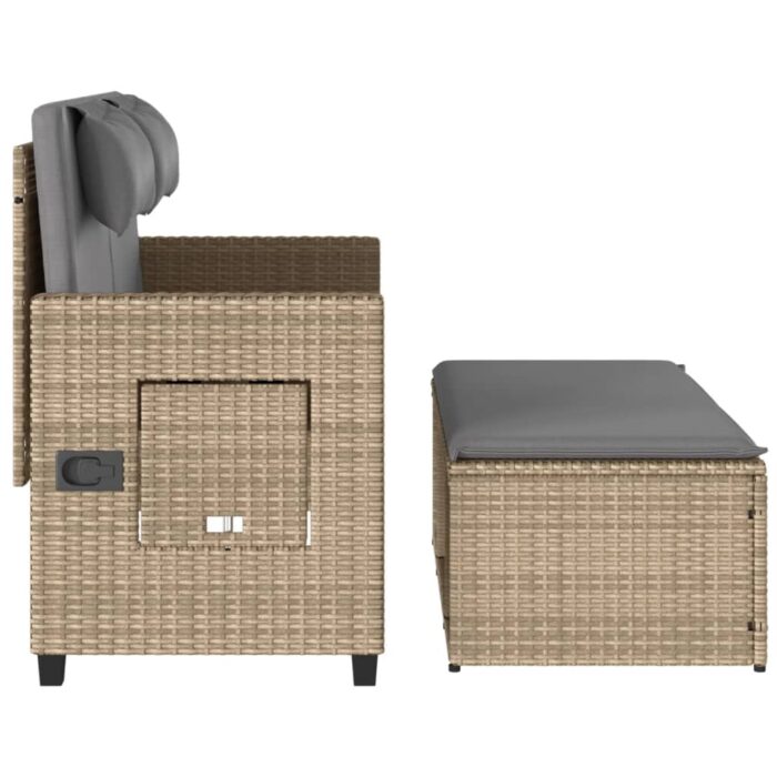 Banc inclinable de jardin avec coussins beige résine tressée – Image 5