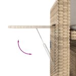 Banc inclinable de jardin avec coussins beige résine tressée – Image 9