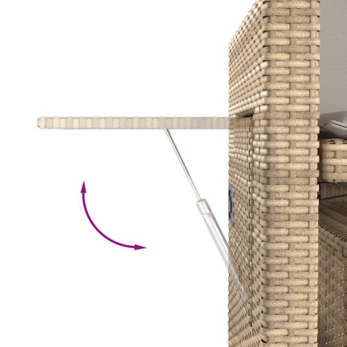 Banc inclinable de jardin avec coussins beige résine tressée – Image 9